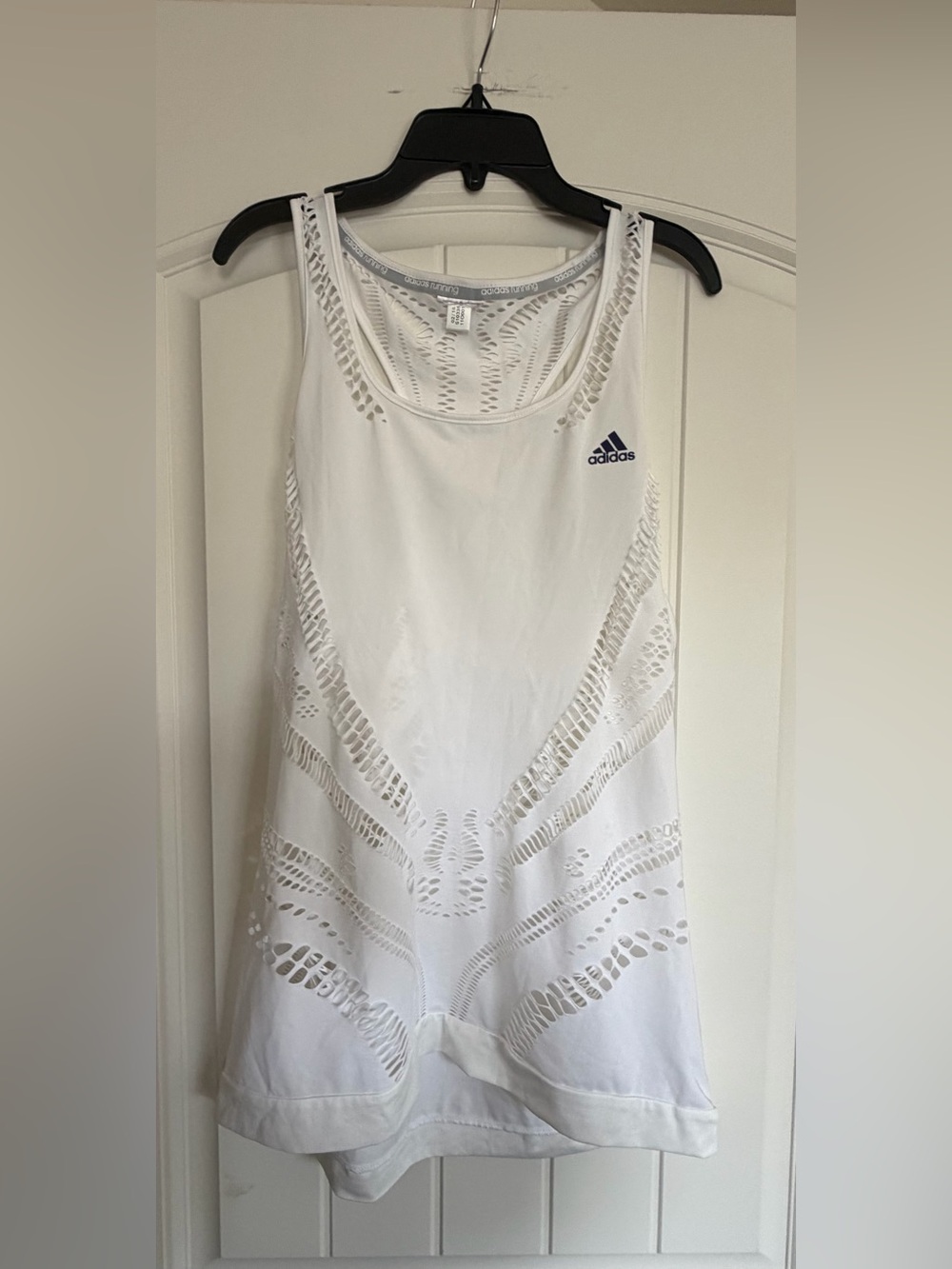 adidas White Laser-Cut Racerback Tank Top with Black Logo